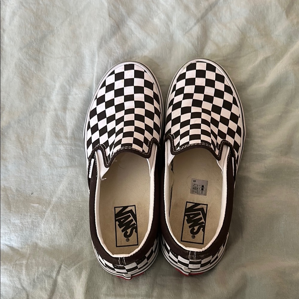 Vans Brown and White Checkerboard Slip-On Sneakers Men’s Size 7/Women’s Size 8.5